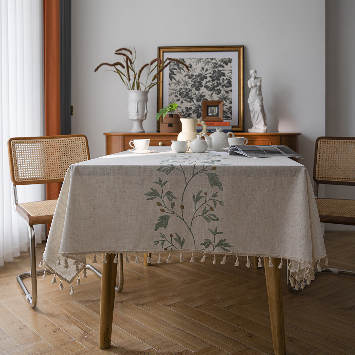 Flower Embroidery Art Round Table Dining Table Fabric