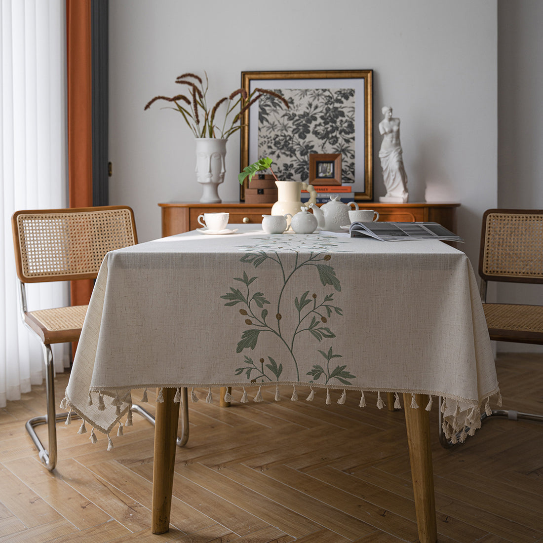Flower Embroidery Art Round Table Dining Table Fabric