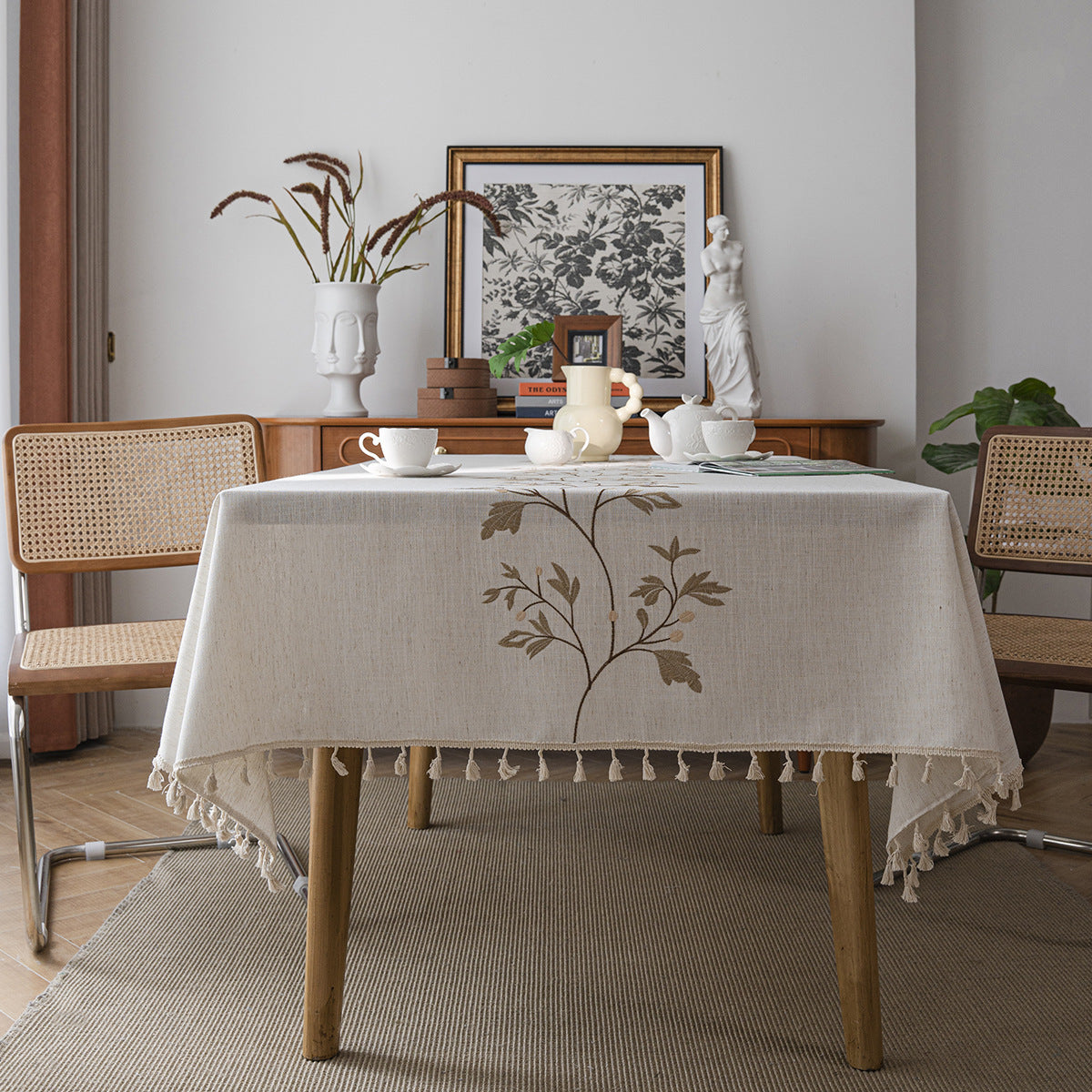 Flower Embroidery Art Round Table Dining Table Fabric