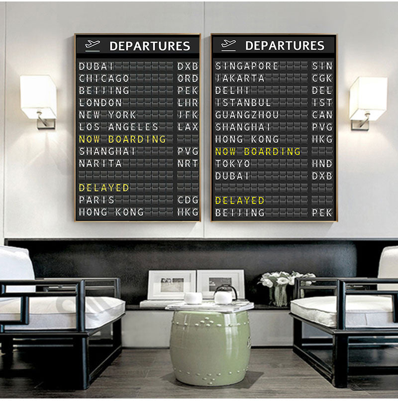 Airport Board Destination Board Posters Art Canvas Painting Decoration